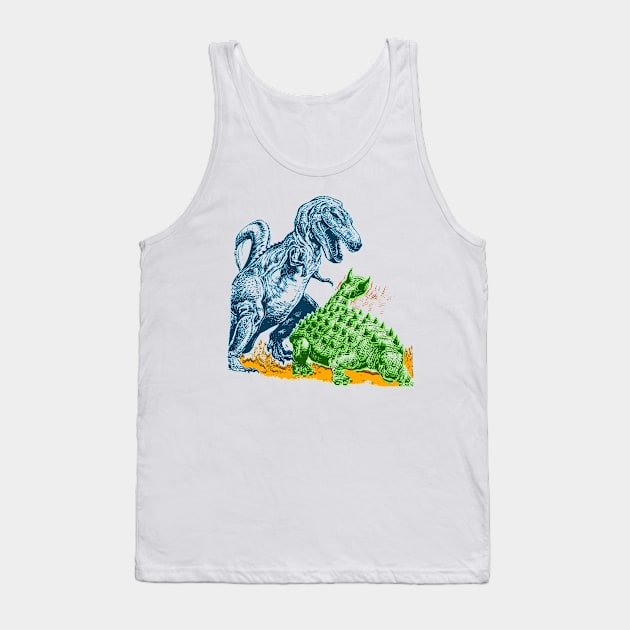 Ankylosaurus tail slapping Tyrannosaurus Rex Tank Top by MacSquiddles